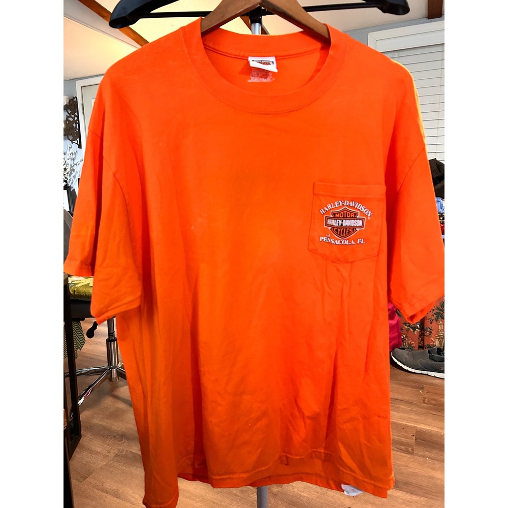 Harley Davidson Pensacola Florida Orange Pocket T-Shirt Mens XL Blue Angel Beach